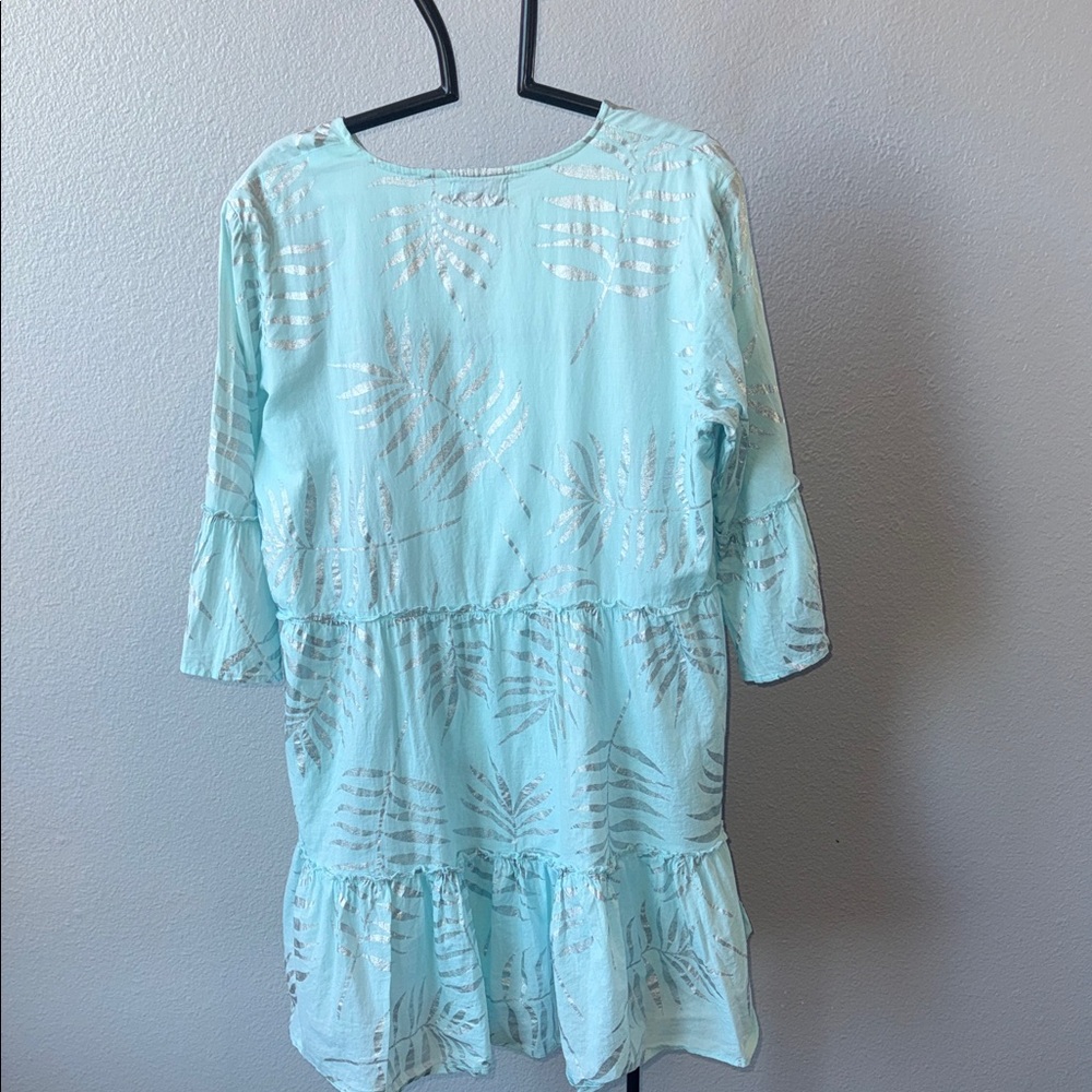Sunny Oceans Light Aqua Foil Leaf Tiered Tunic Dress🌴🌸 - Picture 7 of 10